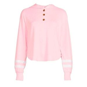 No Bounderies ' Junior'Henley Hooded Pull Over Sweatshirt - Large Starlight Pink